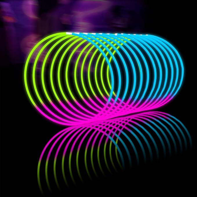 Glow Fever Glow Sticks Bulk 100ct 22'' Glow Necklaces with Connectors, Neon Light Sticks for Party