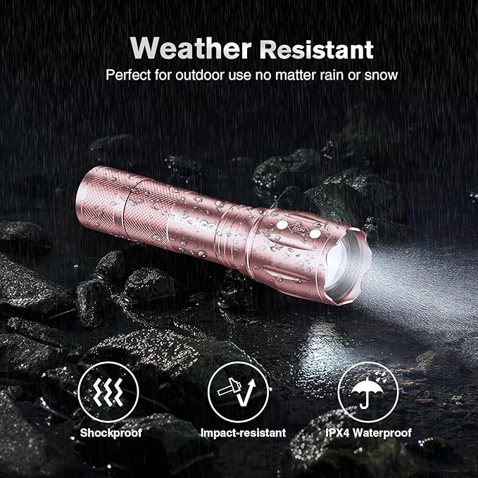 RECHOO LED Flashlight 2 Pack Pink, Tactical Flashlights High Lumens with 3 Modes, Pocket Small