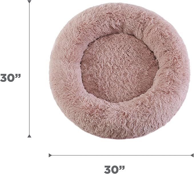 Best Friends by Sheri Original Calming Donut Dog and Cat Bed, Shag Faux Fur, Dusty Rose, (30in x