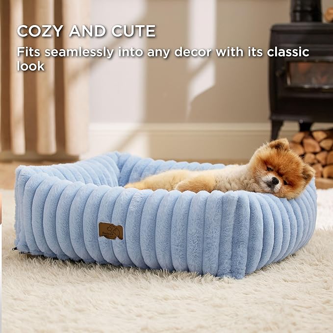Bedsure Washable Dog Bed for Medium Dogs - Cute Furry Puppy Beds, Rectangle Orthopedic Corduroy