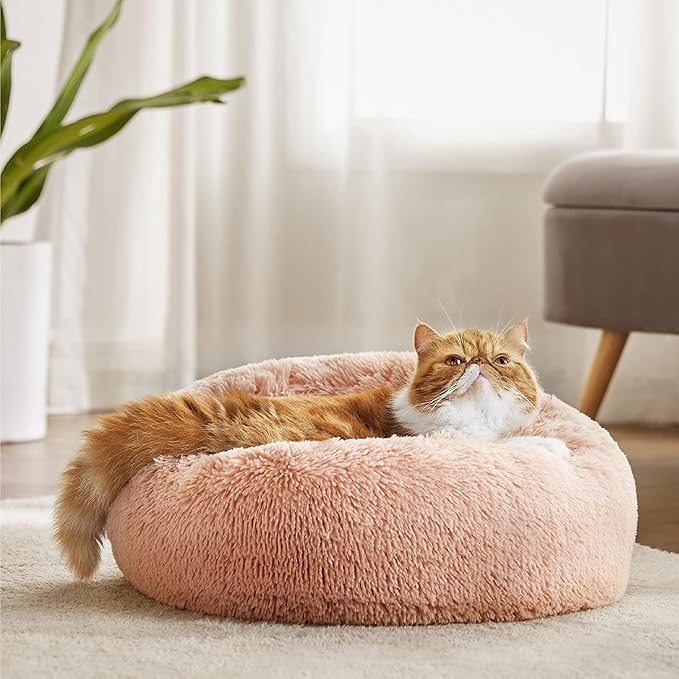 Bedsure Calming Cat Beds for Indoor Cats - Small Cat Bed Washable 20 inches, Anti-Slip Round Fluffy