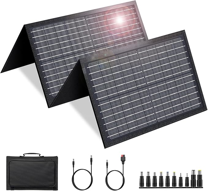 60W Solar Panel for Portable Power Station, Foldable Solar Panel with 12-18V DC Output/USB