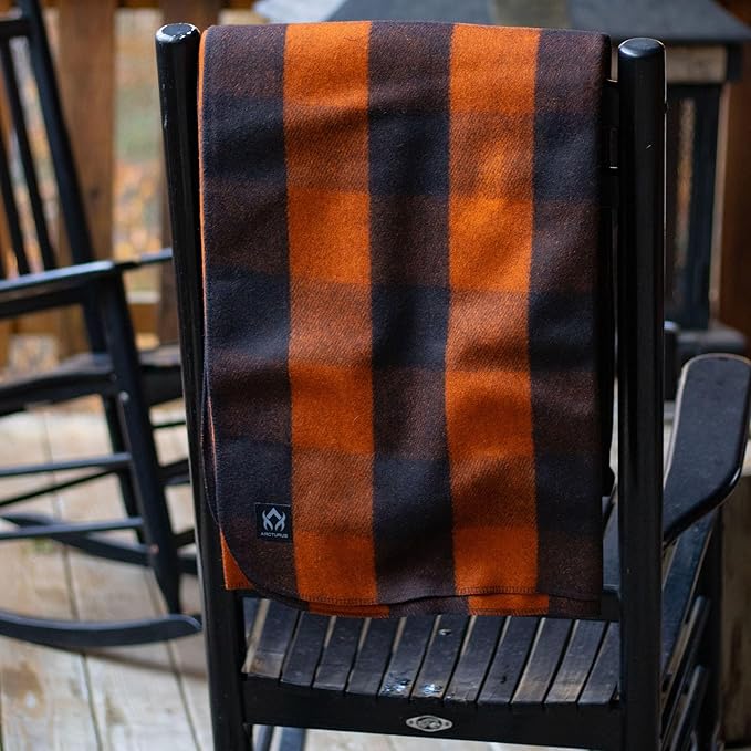 Arcturus Plaid Wool Blankets - 4.5lbs Warm, Heavy, Washable, Large | Great for Camping, Outdoors