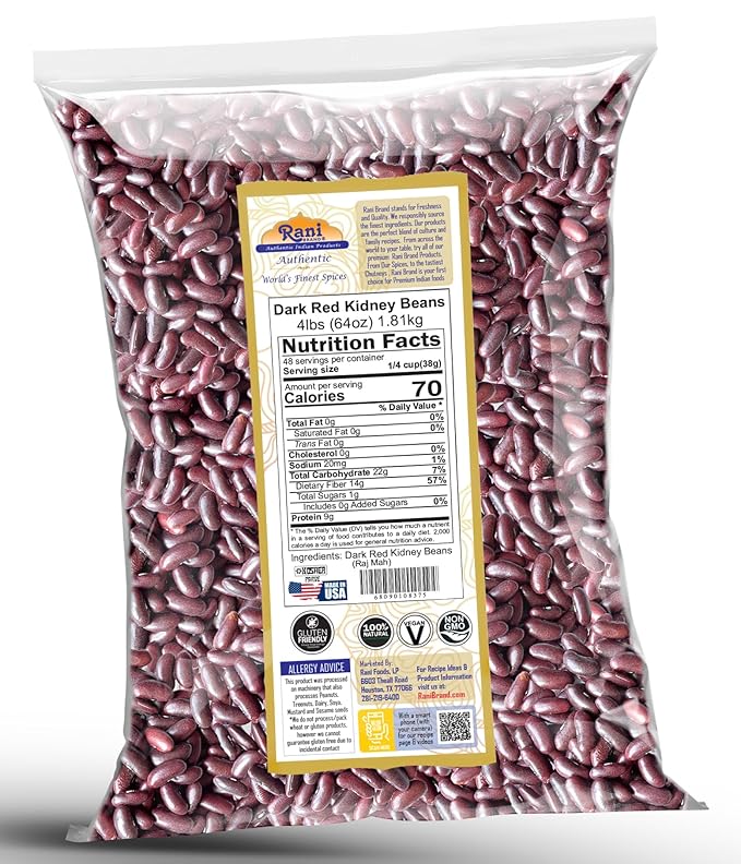 Rani Red Kidney Beans, Dark 64oz (4lbs) 1.81kg Bulk ~ All Natural | Vegan | Gluten Friendly |