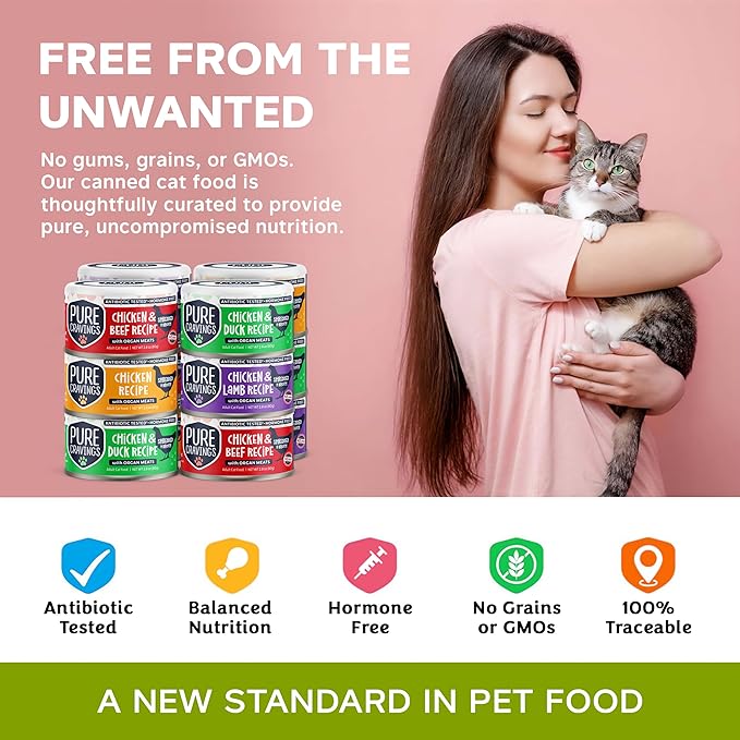 Pure Cravings Chicken Recipe in Broth, Shredded Wet Cat Food, Variety Flavor Pack: Chicken, Lamb