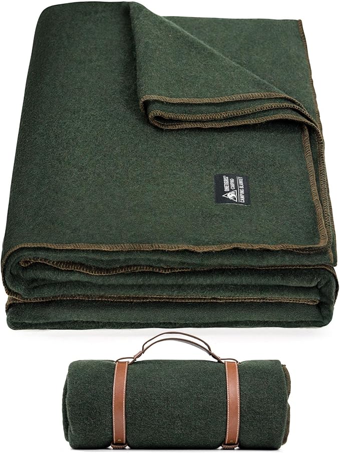 ONETIGRIS Wool Blanket, Camping Wool Blanket–Large, Cozy, Washable,Great for