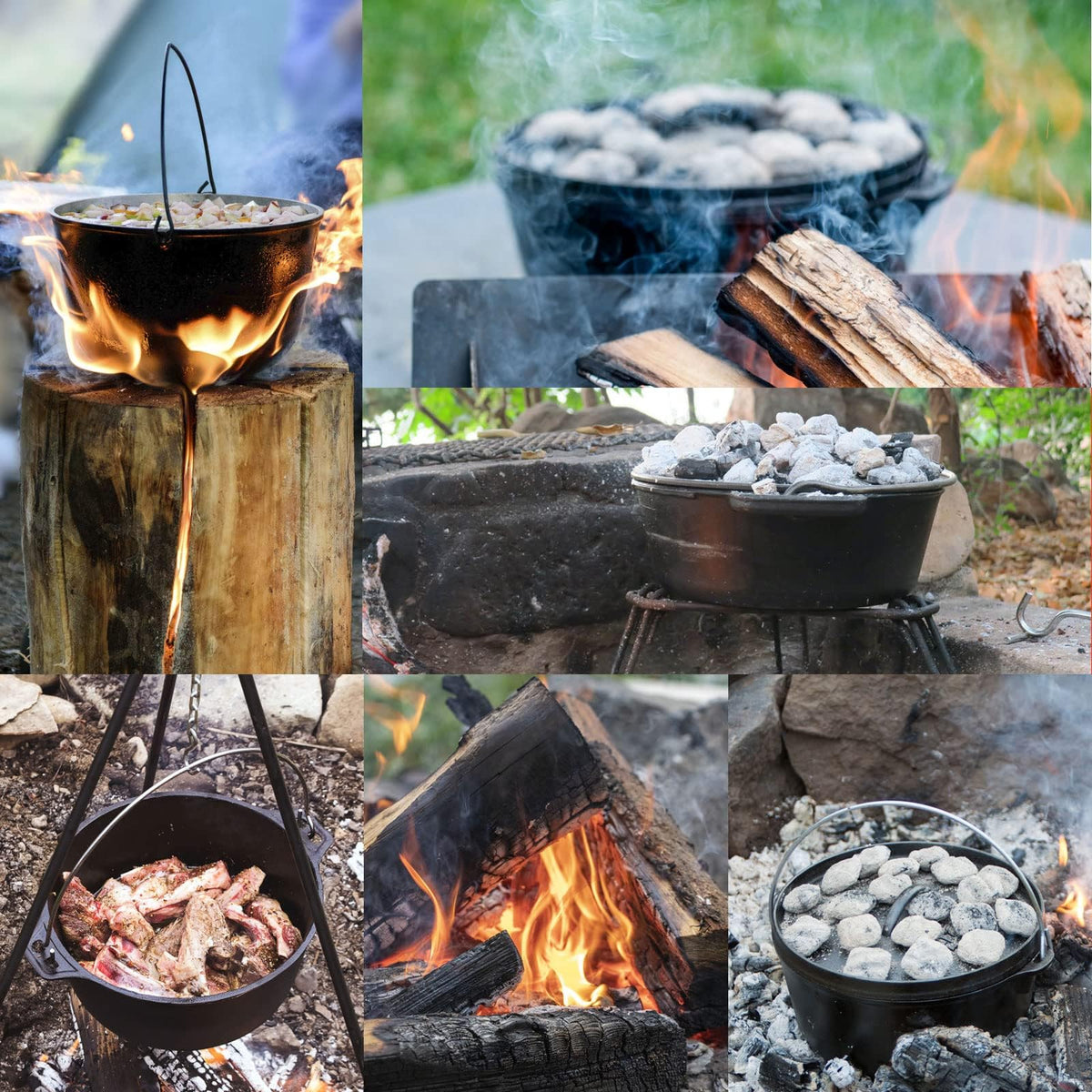 NSIRONS Camping Dutch Oven,12 Qt Pre-Seasoned Cast Iron Camp Dutch Oven Pot with Lid - Lid Lifter