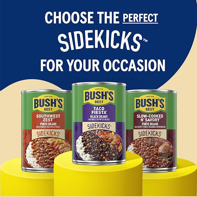 BUSH'S BEST 15.1 oz Canned Taco Fiesta Black Beans, Source of Protein and Fiber, Low Fat, Gluten