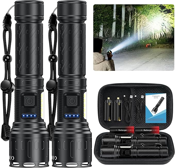Rechargeable Magnetic Flashlights High Lumens, Super Bright LED Powerful Flashlight 8 Modes with