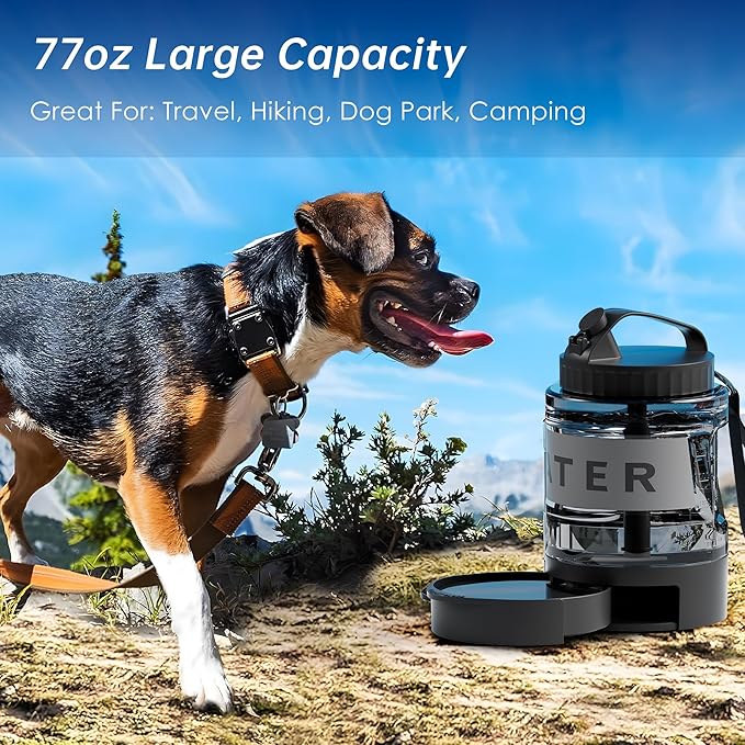 77oz Portable Dog Water Bottle, Camping Essentials, Large Travel Bottle with Pull-Out Drinking