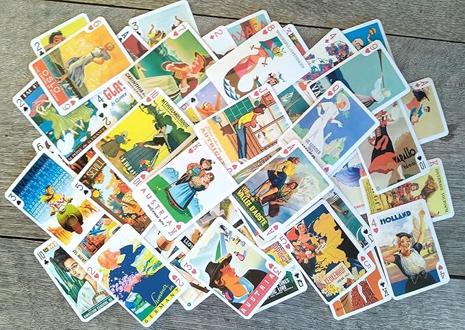 Girls on Travel Posters Playing Cards (Poker Deck 54 Cards All Different) Vintage Retro Travel