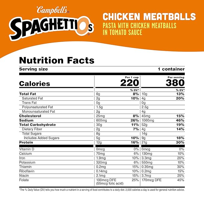 SpaghettiOs Canned Pasta with Chicken Meatballs, 15.6 oz Can (Pack of 12)