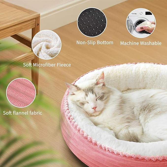 20in Washable Cat Beds for Indoor Cats - Round Donut Pet Bed for Cats, Small Dogs, Puppy, Kitten