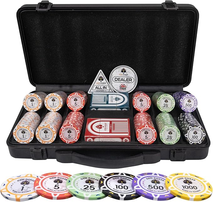 Luna 14 Gram Clay Poker Chips Set for Texas Hold’em, 300PCS Numbered Chips, Features a High-end