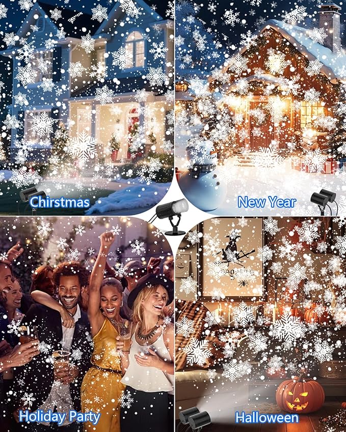 Christmas Snowflake Projector Lights Outdoor, 2025 Upgraded Double Head, 360° Rotating, IP65