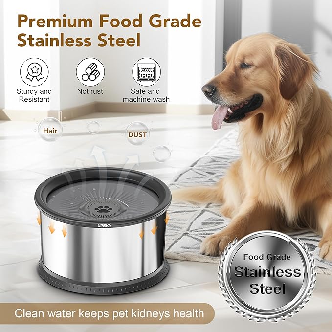 UPSKY 3.5L Dog Water Bowl,Large Capacity No Spill Dog Water Bowl,Stainless Steel Spill Proof Slow