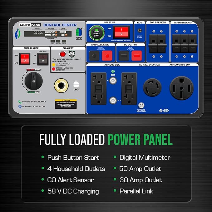 DuroMax XP11000iH 11,000-Watt Dual Fuel Portable Digital Inverter Generator - Gas & Propane, Remote