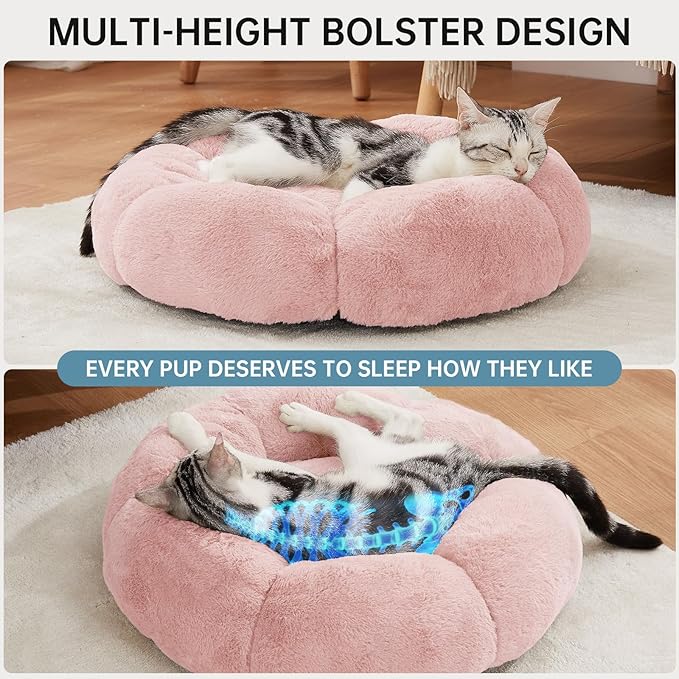 OhGeni 20 inches Calming Donut Dog & Cat Bed for Small Pets, Warming Comfort Fluffy Short Pile Fur