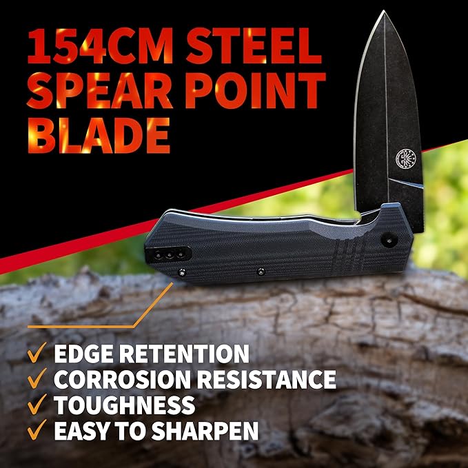 Off-Grid Knives - Stinger XL Folding Knife w. Spear Point Blade, Crucible 154CM Steel, G10 Scales