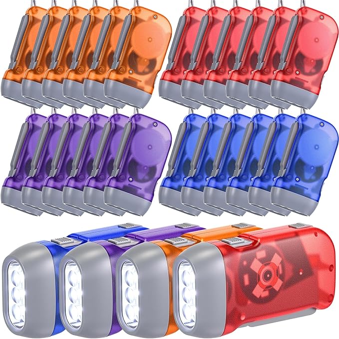 Mudder 24 Pieces Hand Crank Flashlight with LED Self Powered Charging Torch Dynamo for Camping