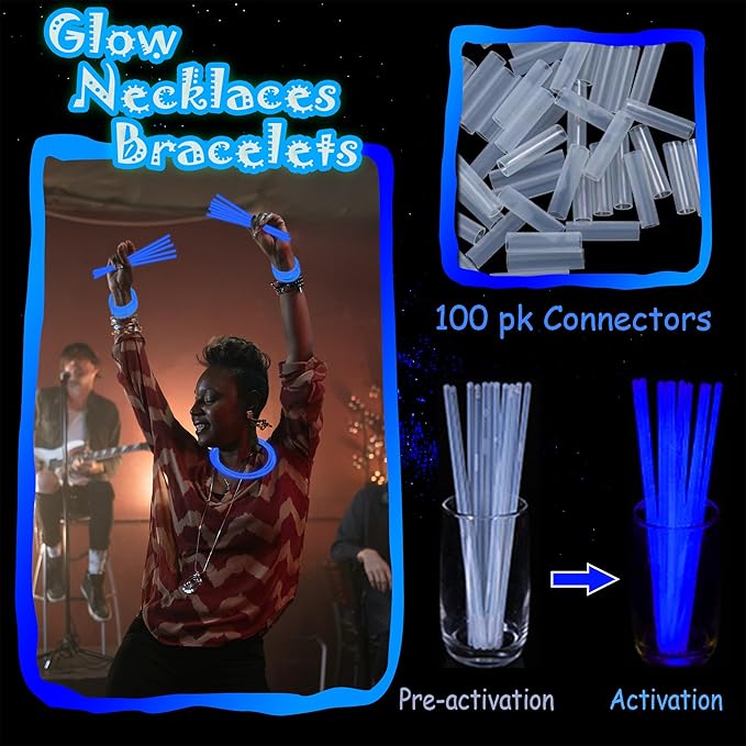 100 pk 8" Glow Sticks Bulk Party Favors, Light up Glow Necklaces & Bracelets in the Dark Party