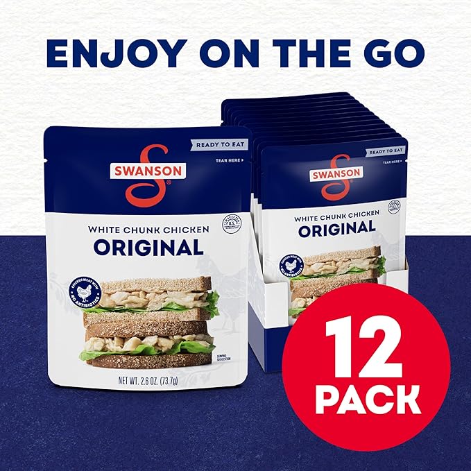 Swanson Original White Chunk Fully Cooked Chicken, Ready to Eat, Simple On-the-Go Meals, 2.6 OZ