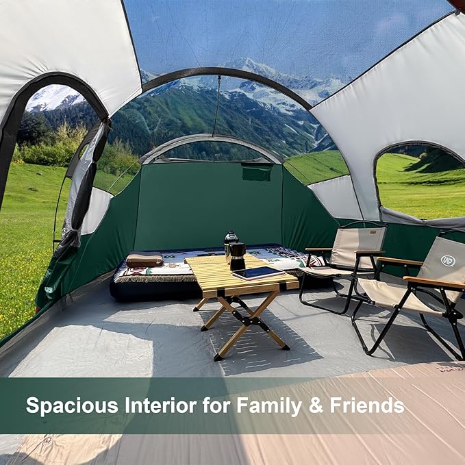 CAMPROS CP Tent 12-Person-Camping-Tents,3 Room Family Tents,Waterproof Windproof Family Tent with