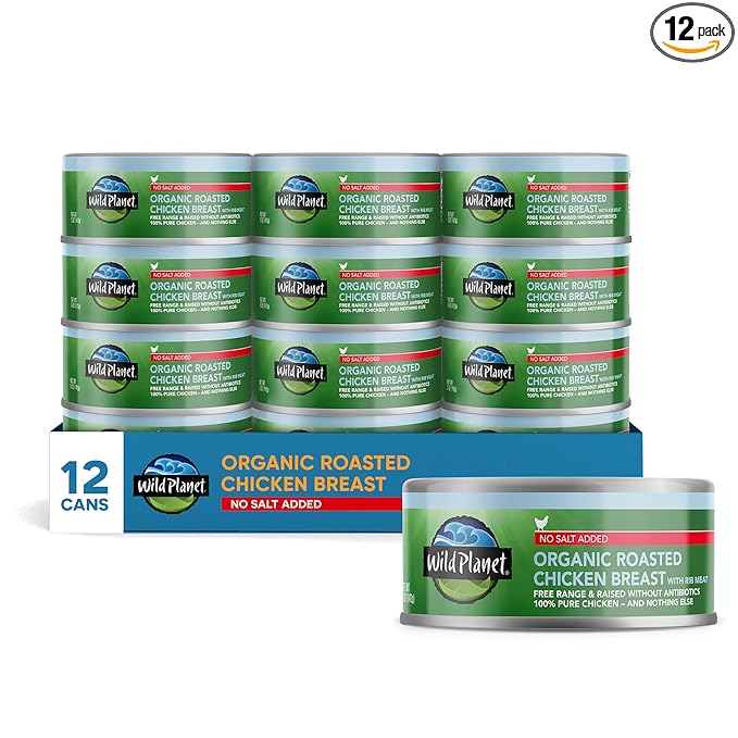 Wild Planet Organic Roasted Chicken Breast with Rib Meat, Skinless and Boneless, No Salt Added, 5