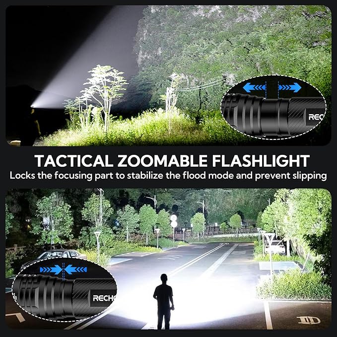 RECHOO S2000 LED Flashlight High Lumens, Super Bright, Powerful, Mid-Size Tactical Flashlight with