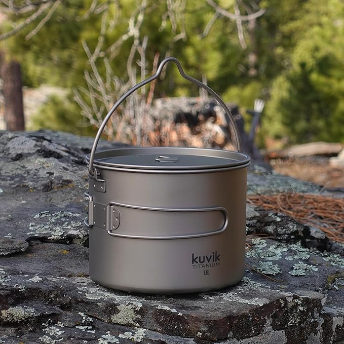 Kuvik 1600ml (54 oz) Titanium Pot with Bail Handle - Ultralight and Compact Pot for Backpacking