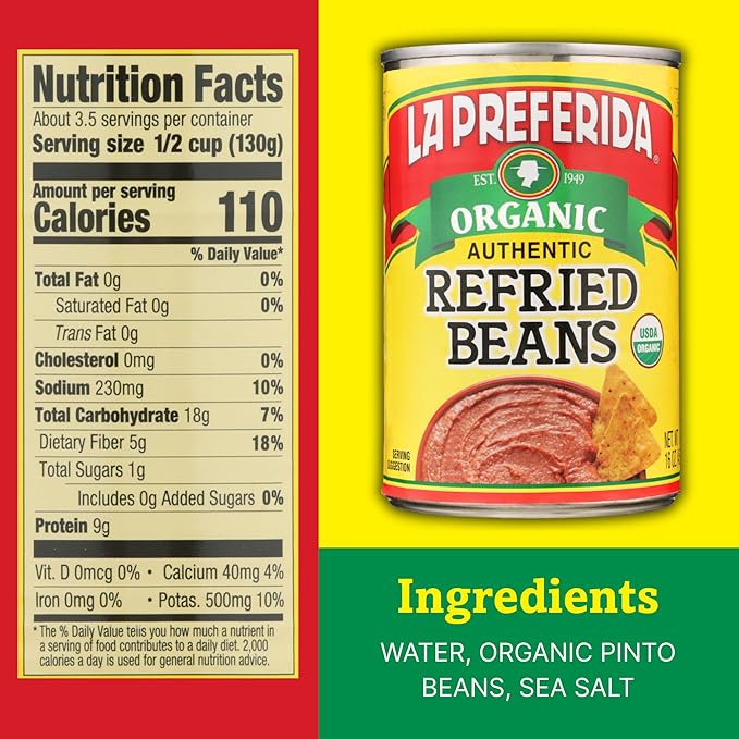 La Preferida Organic Refried Beans, 15 Ounce (Pack of 3)