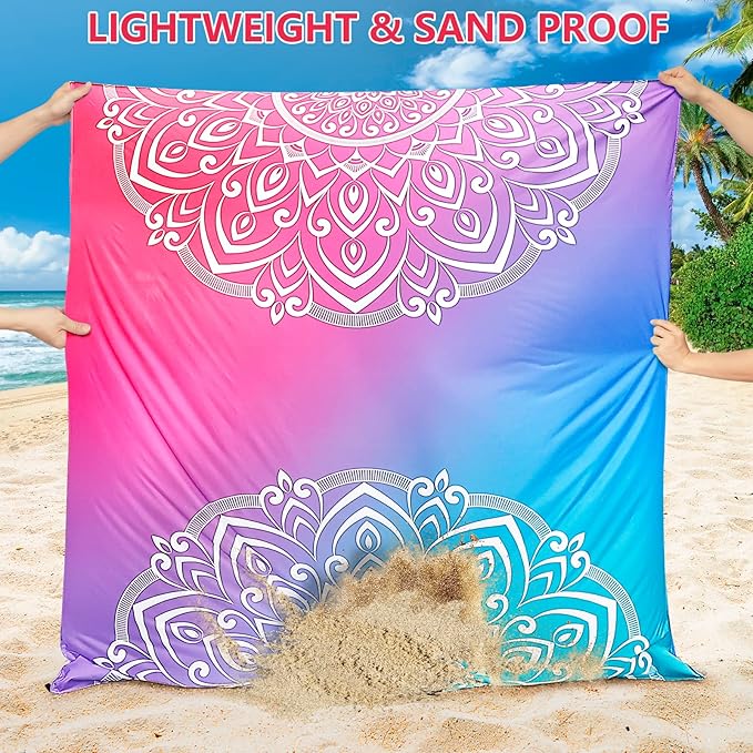 Beach Blanket Waterproof Sandproof Beach Mat 79" X 83"/10'x9'for 2-8 Adults Quick Drying Outdoor
