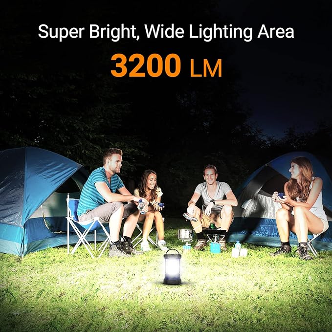 Camping Lantern, 3200LM LED Lanterns for Power Outages, 4600mAh Phone Charger & Rechargeable