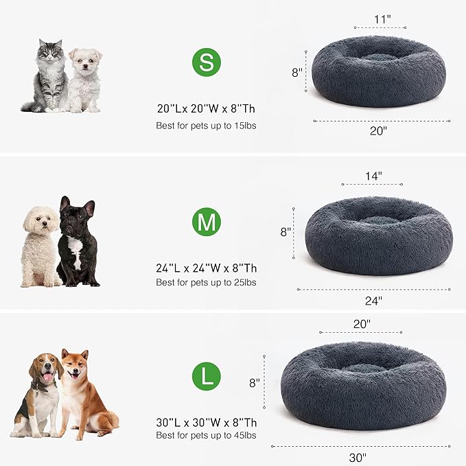 Love's cabin Calming Cat Bed for Indoor Cats, Anti-Anxiety Donut Round Dog Bed, Fluffy Faux Fur
