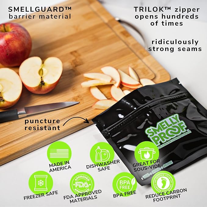 10pk 4-MIL Thick HEAVY DUTY Smelly Proof Reusable Bags Black, USA-Made, Reusable Food Storage Bags