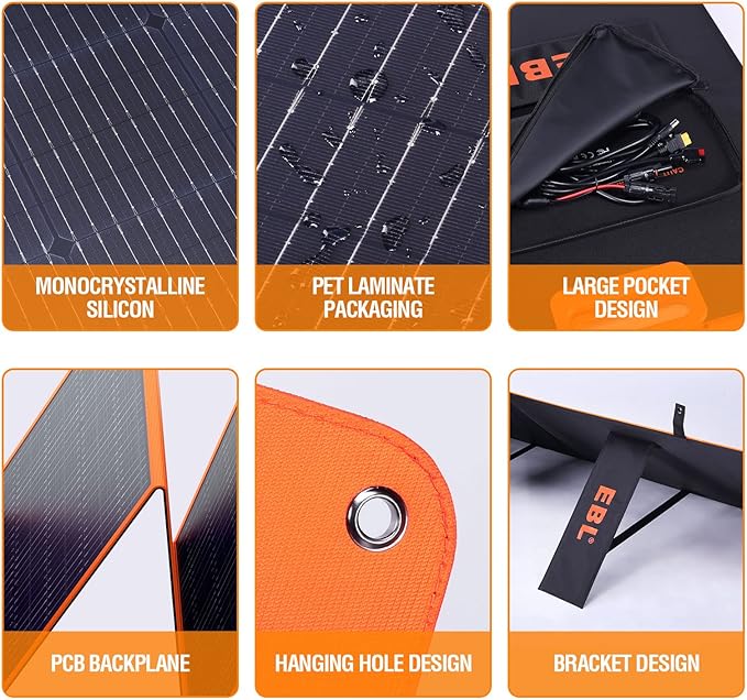EBL 200W Portable Solar Panel for Power Station, Waterproof IP65 Foldable Solar Panel with MC-4