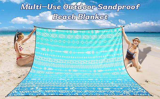 Beach Blanket Waterproof Sandproof Beach Mat 79" X 83"/10'x9'for 2-8 Adults Quick Drying Outdoor