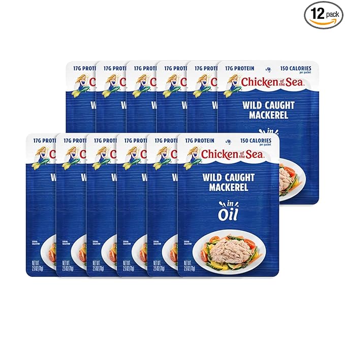 Chicken of the Sea Mackerel in Oil, 2.5 oz. Packet (Box of 12), Wild Caught