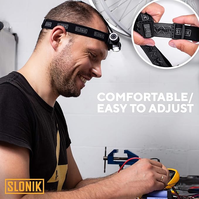 SLONIK Headlamp Rechargeable - 1000 Lumen LED USB Rechargeable Headlight - IPX4 Waterproof Head