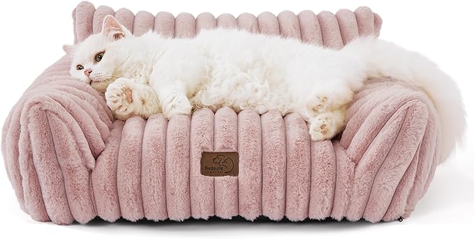 Bedsure Cute Cat Couch for Pets - Fluffy Cat Sofa with Premium Soft Corduroy Fleece, Fuzzy Pet