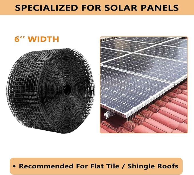 PROLEE 6 Inch X 100FT Solar Panel Bird Guard, Anti-Rust Critter Guard with 100 Fastener Clips