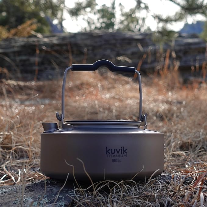 Kuvik Titanium Kettle 600ml (20.3 oz) - Ultralight and Compact Kettle for Backpacking, Camping, and
