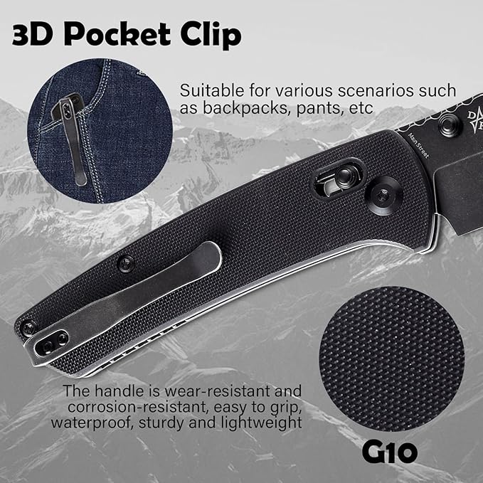 KANSEPT Main Street Pocket Folding Knife, 3.36''Black Ticn Coated 154cm Sharp Steel Blade, G10
