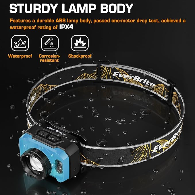 EverBrite 600 Lumen Headlamp, Rechargeable Headlight with 4 Modes, Super Bright Head Lamp with