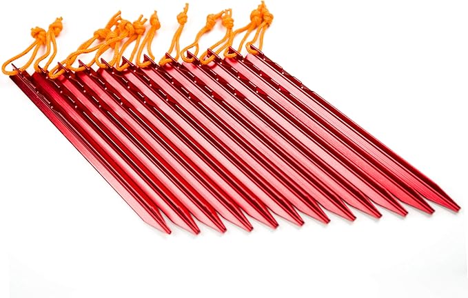 Aluminum Alloy Tent Stakes Pegs, 12-Pack Aluminum Ground Pegs with Reflective Pull Ropes