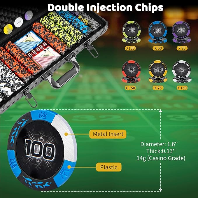 Goplus Poker Chip Set, 300 PCS/500 PCS 14 Gram Clay Poker Chips w/ Aluminum Case, Card Decks