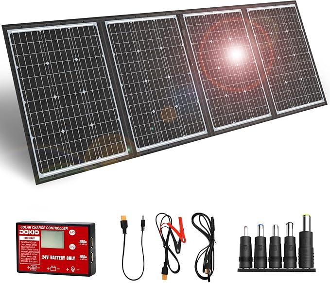DOKIO 200W 36V Portable Folding Solar Panel Kit for 24V Batteries & Power Stations Lightweight