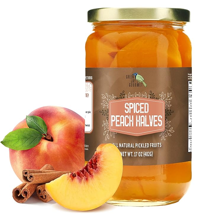 Green Jay Gourmet Spiced Peaches in a Pint Jar - Fresh Hand Jarred Fruit for Cooking & Pantry