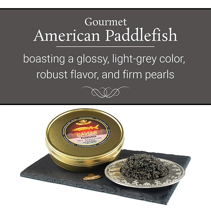 OVERNIGHT SHIPPING - OLMA American Paddlefish Black Caviar - Medium Grey Pearls, Smooth Flavor