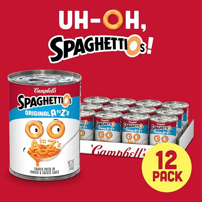 SpaghettiOs Original A to Z's Canned Pasta, Healthy Snack for Kids and Adults, 15.8 OZ Can (Pack of